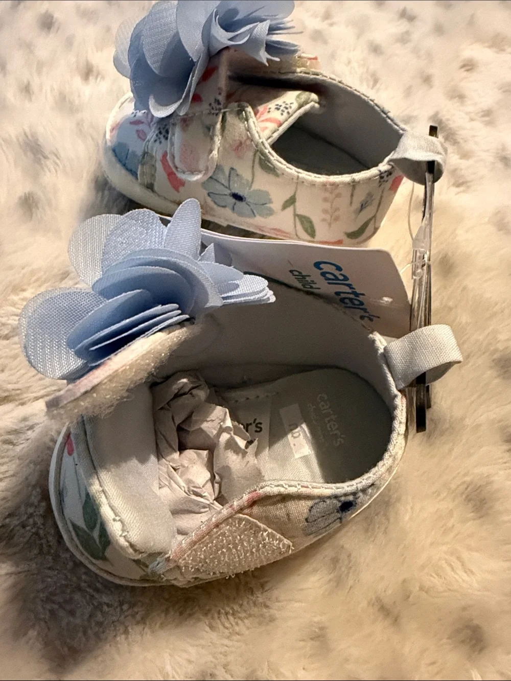 Carter's -child of mine -Floral Baby Slip-On Shoes with Light Blue Flower